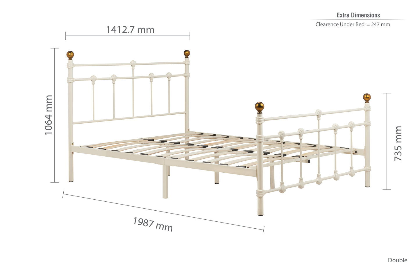 Atlas Cream Metal Double Bed
