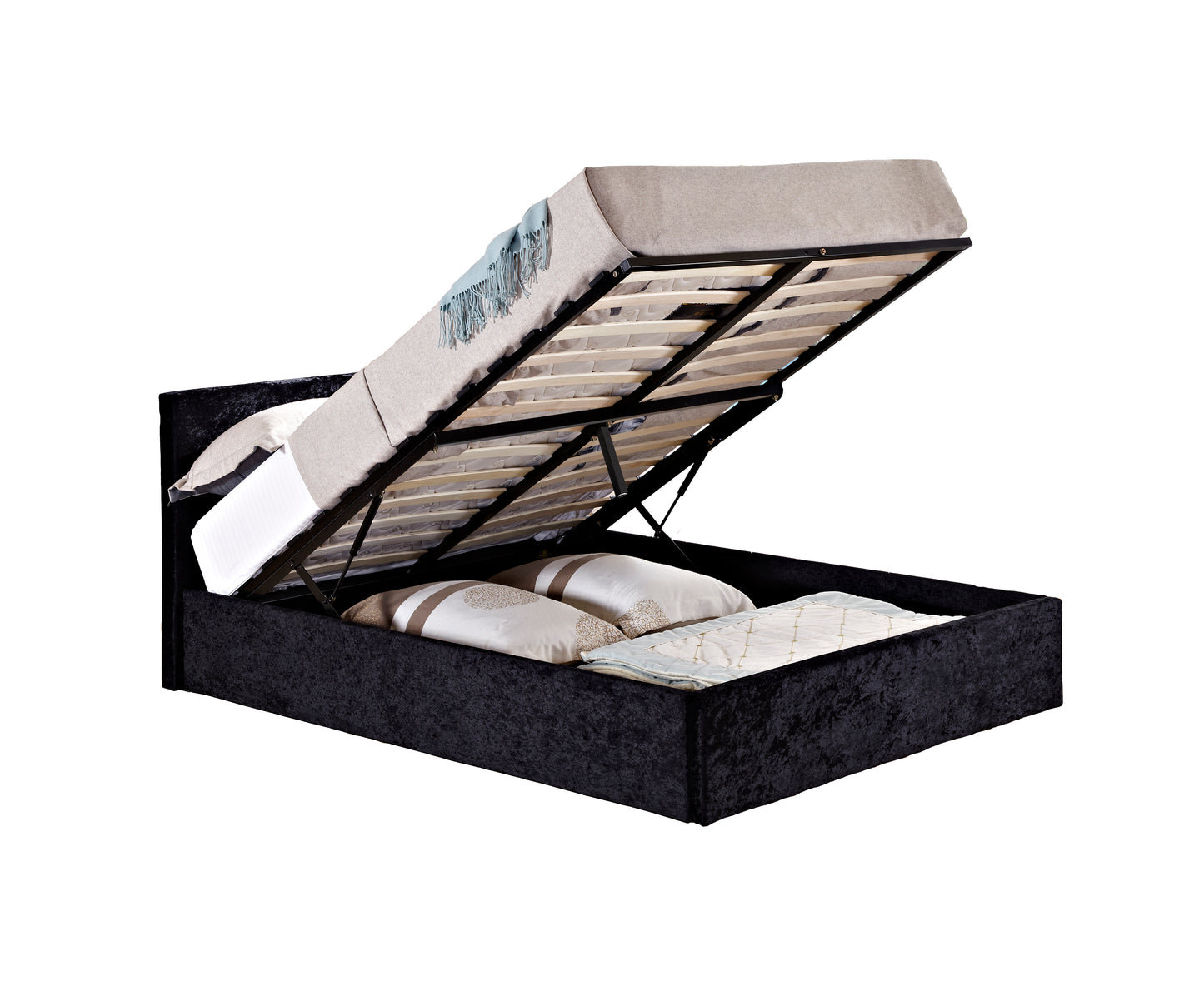 Bonn Berlin Ottoman Black Crushed Velvet Single Bed