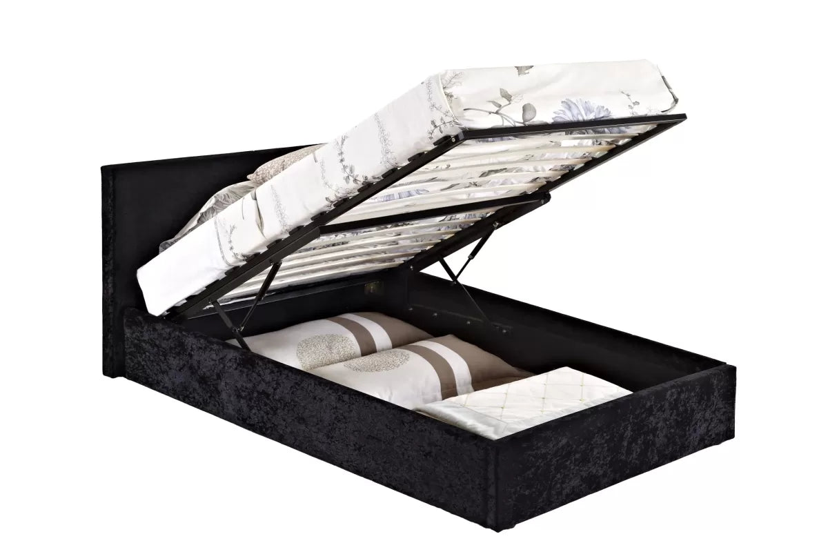Bonn Berlin Black Crush Velvet Ottoman Double Bed