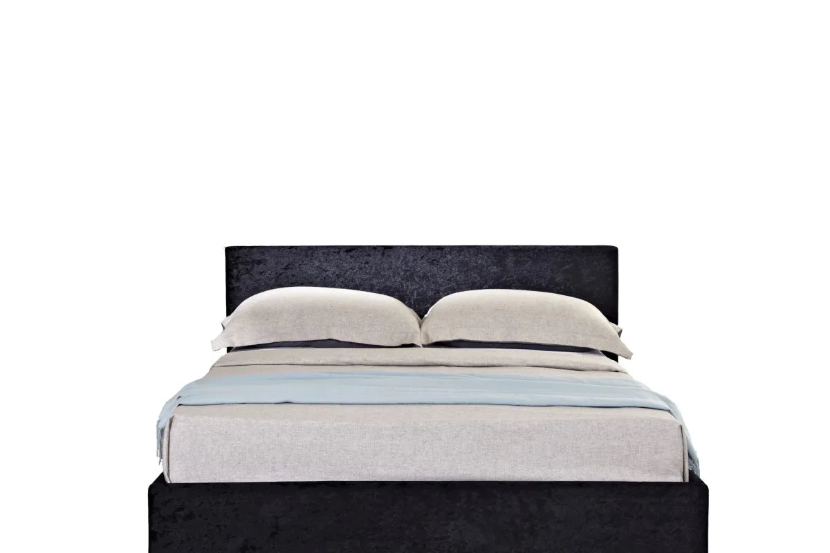 Bonn Berlin Black Crush Velvet Ottoman Double Bed