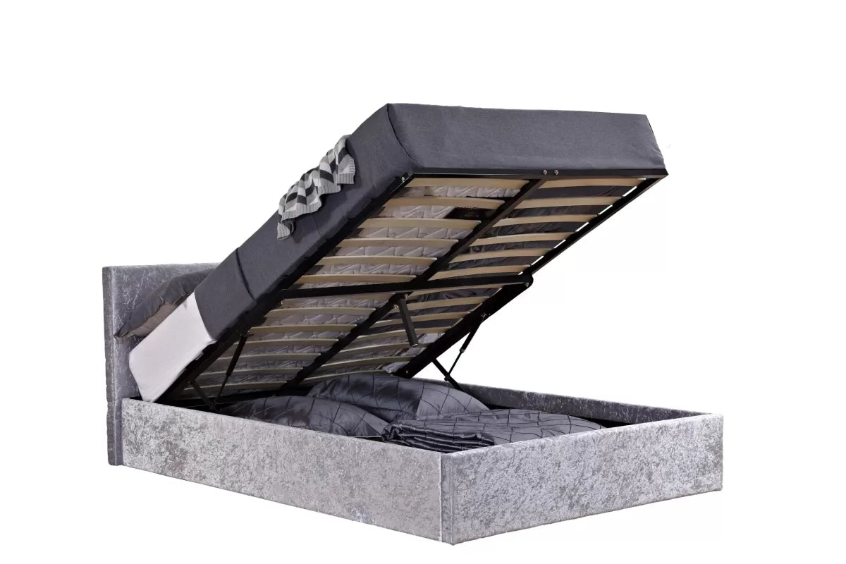 Bonn Berlin Steel Crush Velvet Ottoman Double Bed