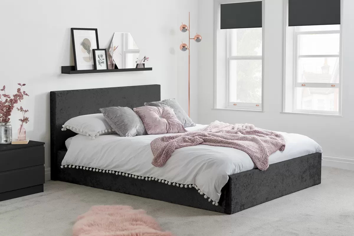 Bonn Berlin Ottoman Black Crushed Velvet King Bed