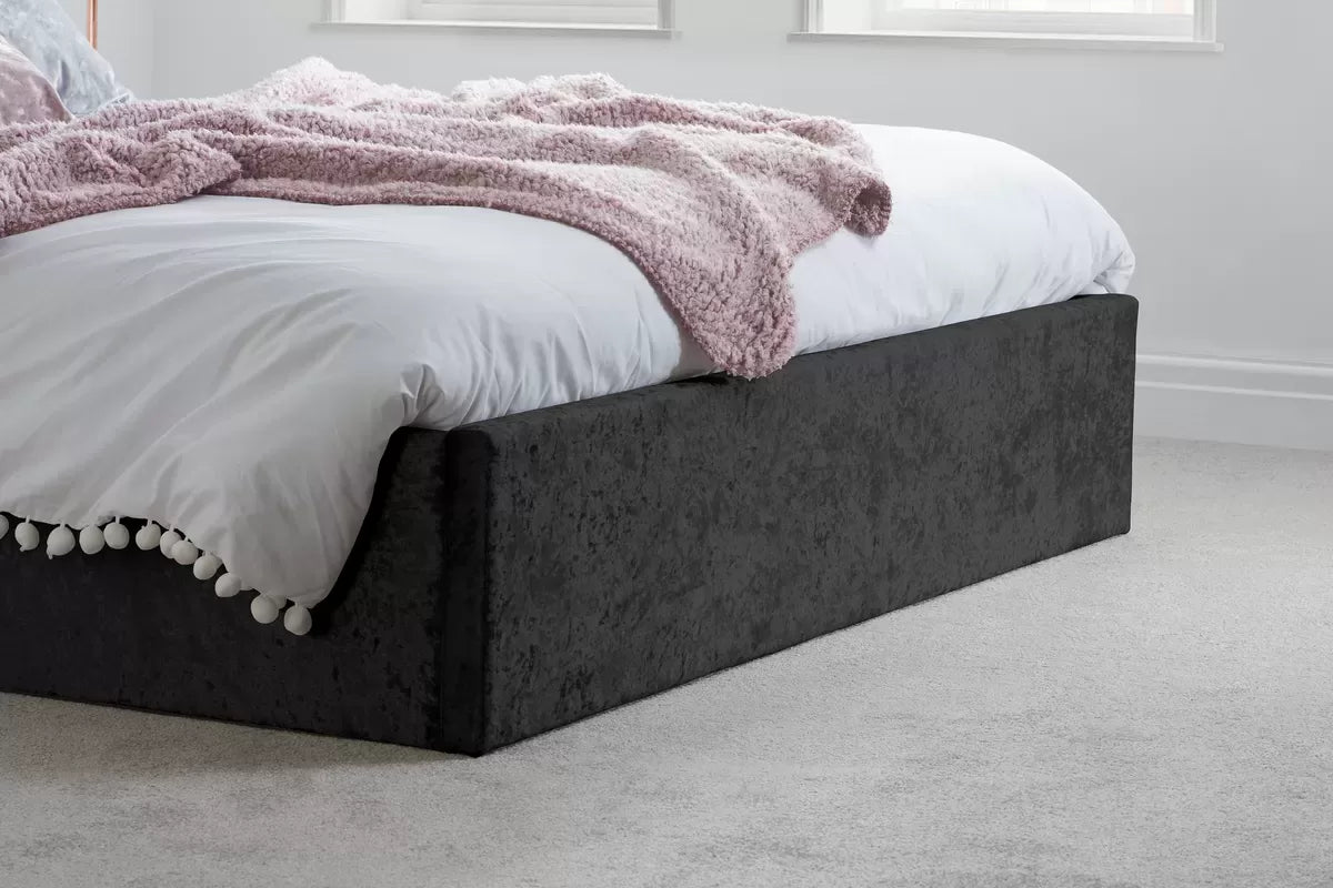 Bonn Berlin Black Crush Velvet Ottoman Double Bed