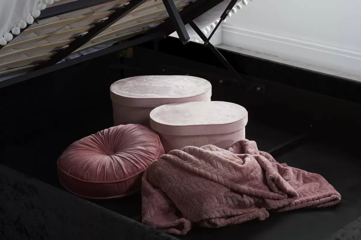 Bonn Berlin Black Crush Velvet Ottoman Double Bed