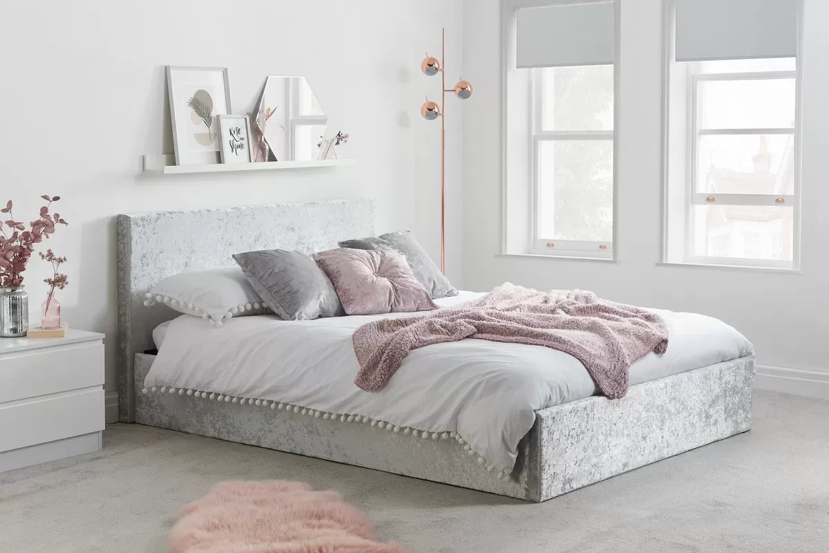 Bonn Berlin Ottoman Steel Crushed Velvet King Bed