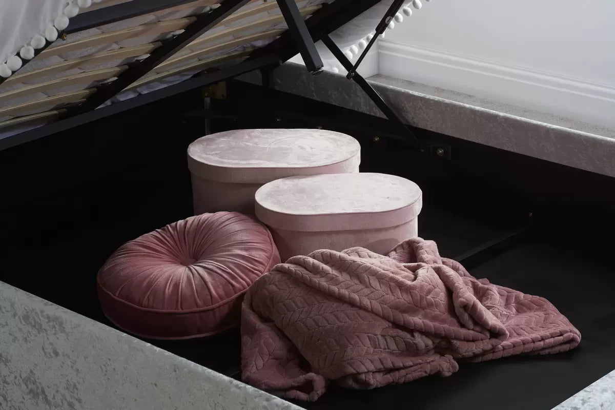 Bonn Berlin Steel Crush Velvet Ottoman Double Bed