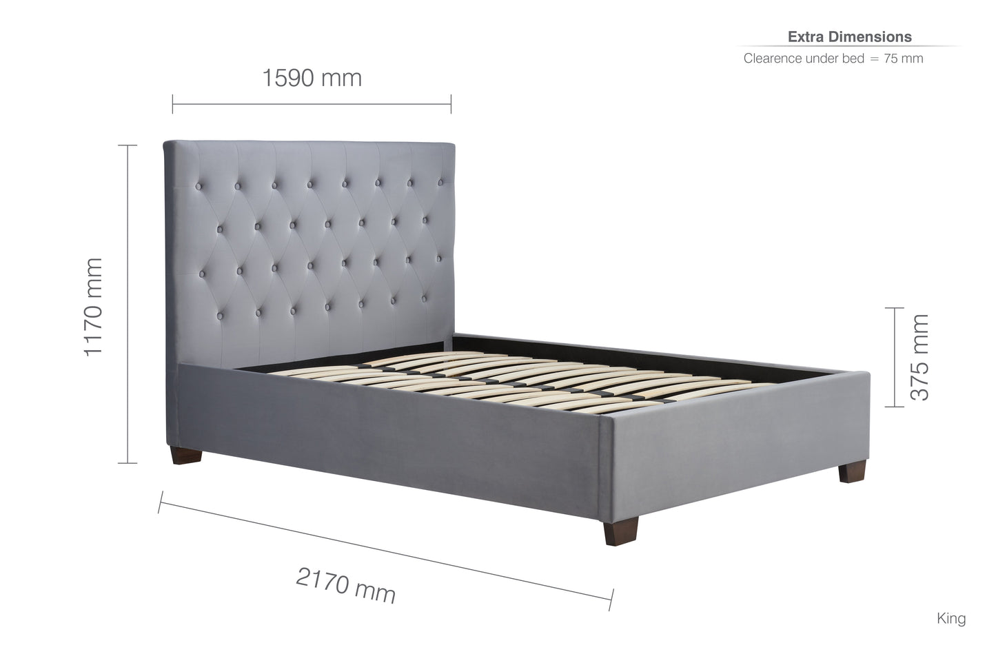 Cologne Grey Fabric King Bed