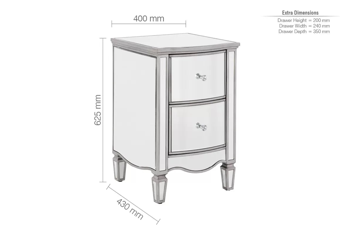 Elysee Mirrored 2 Drawer Bedside