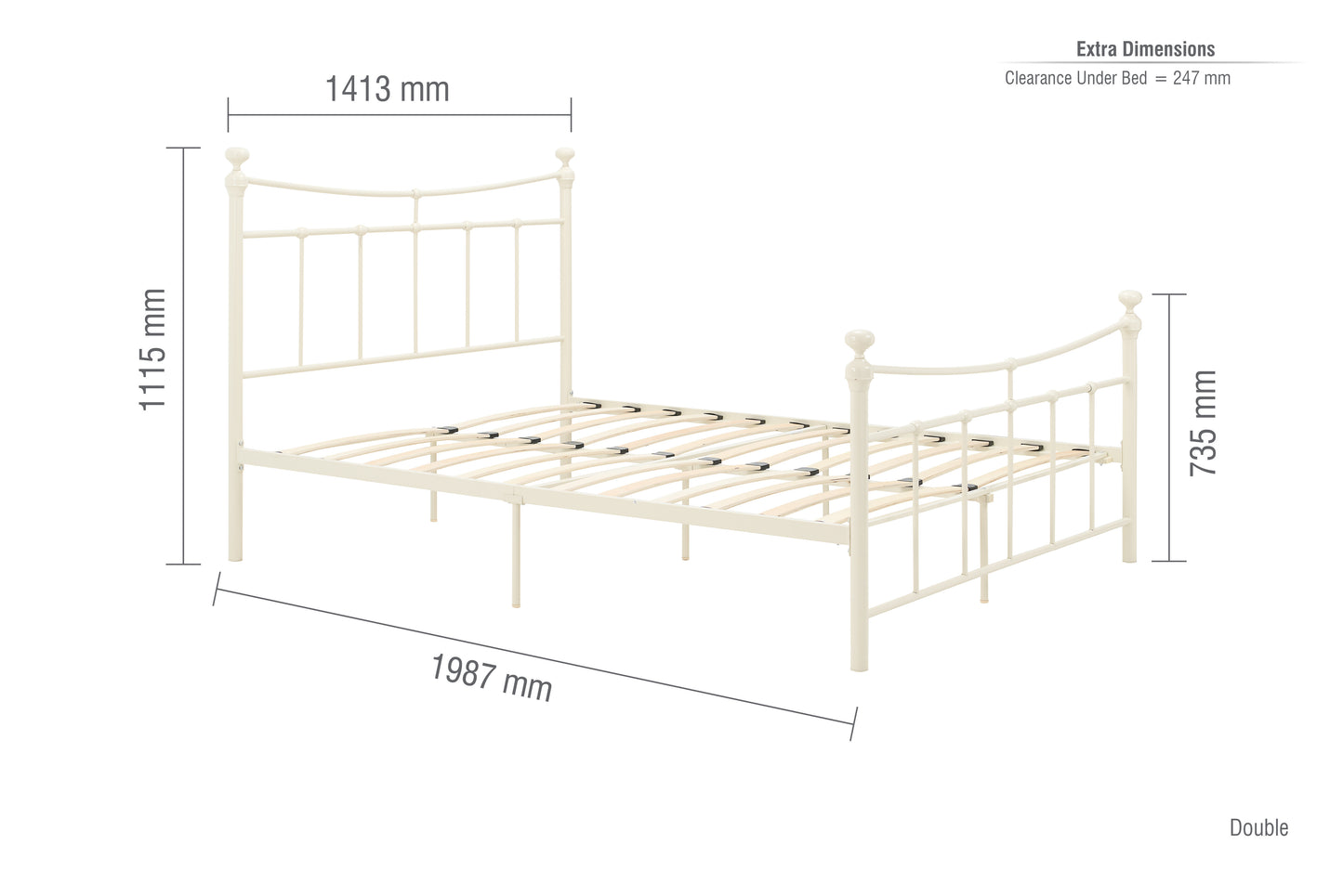 Emily Cream Metal Small Double Bed