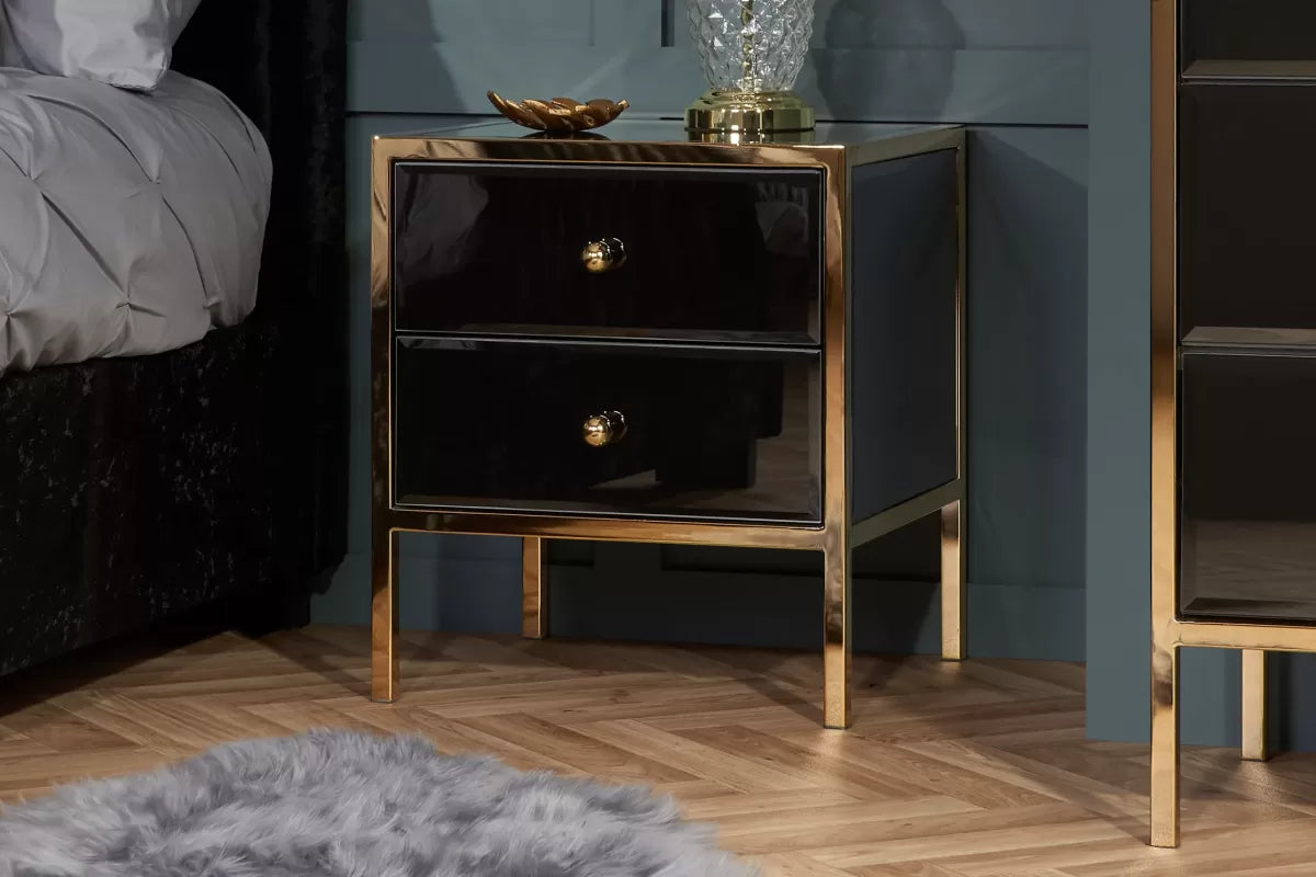 Fenwick Black & Gold 2 Drawer Bedside