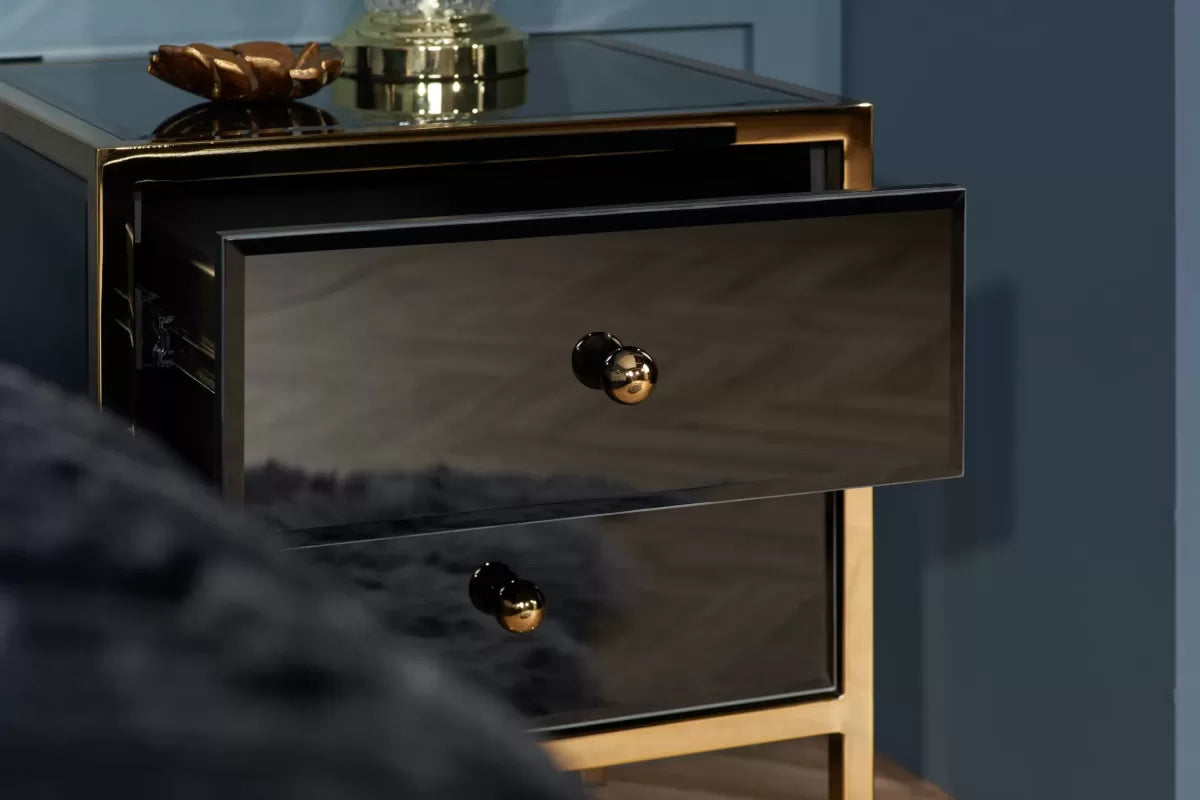 Fenwick Black & Gold 2 Drawer Bedside