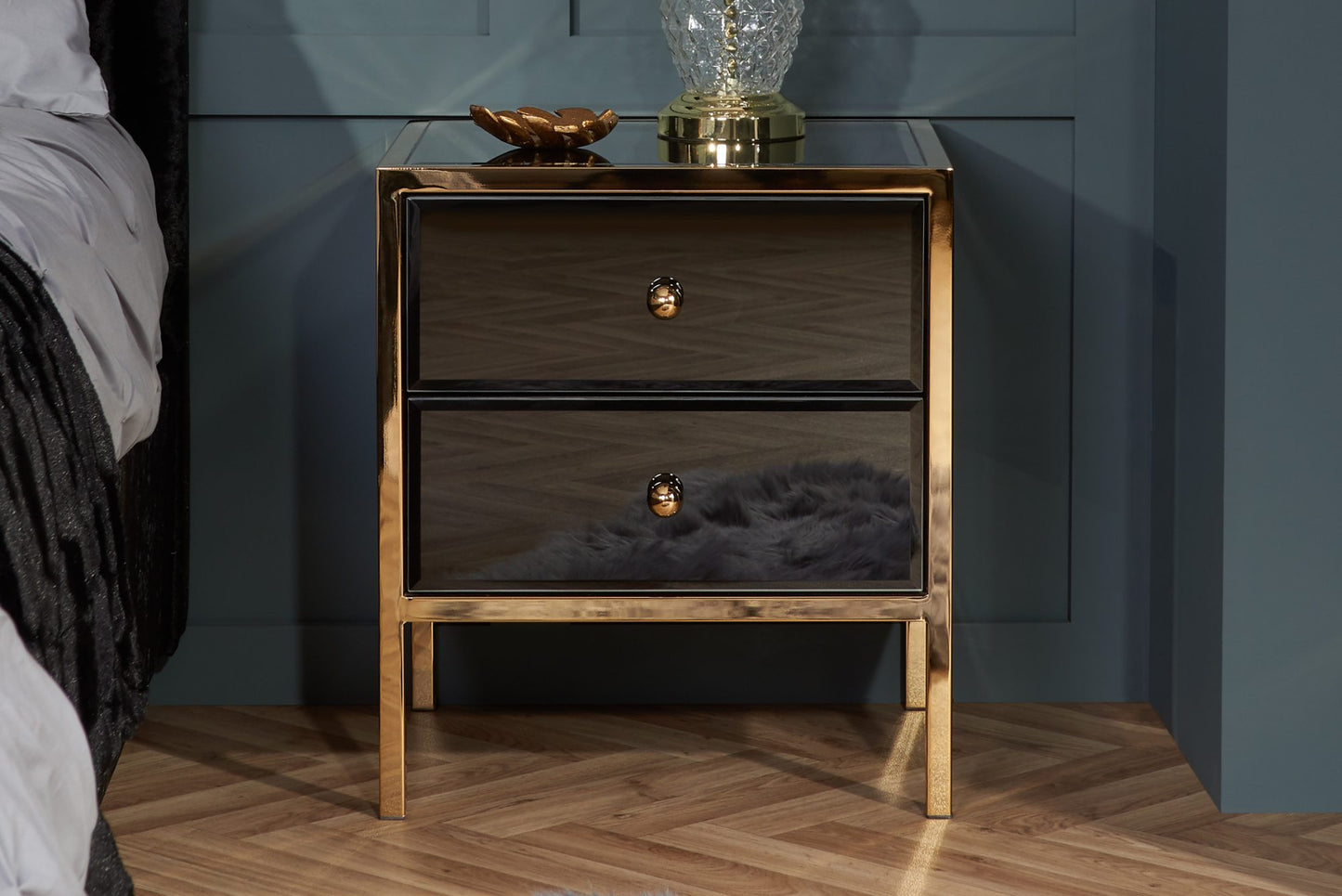 Fenwick Black & Gold 2 Drawer Bedside