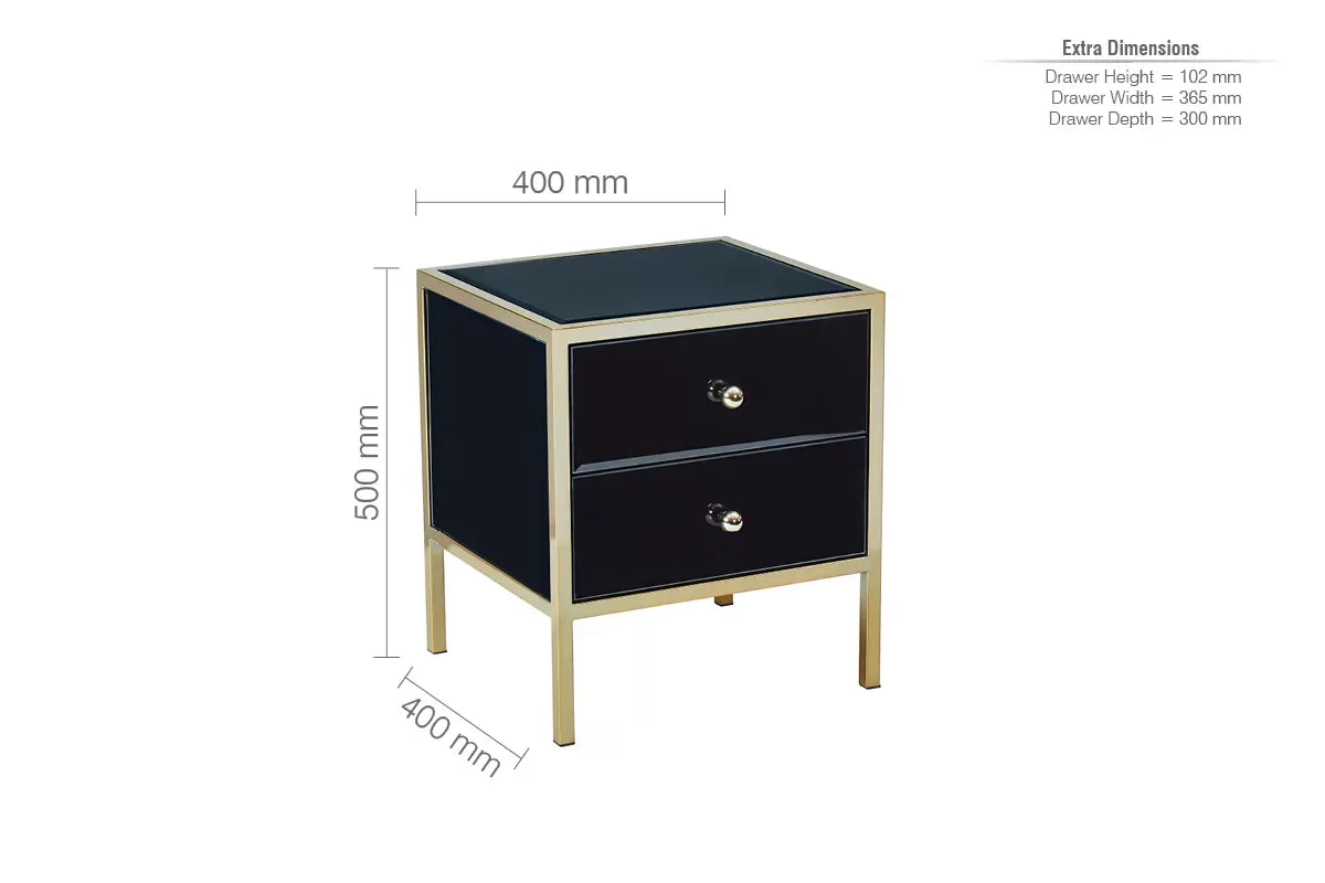 Fenwick Black & Gold 2 Drawer Bedside