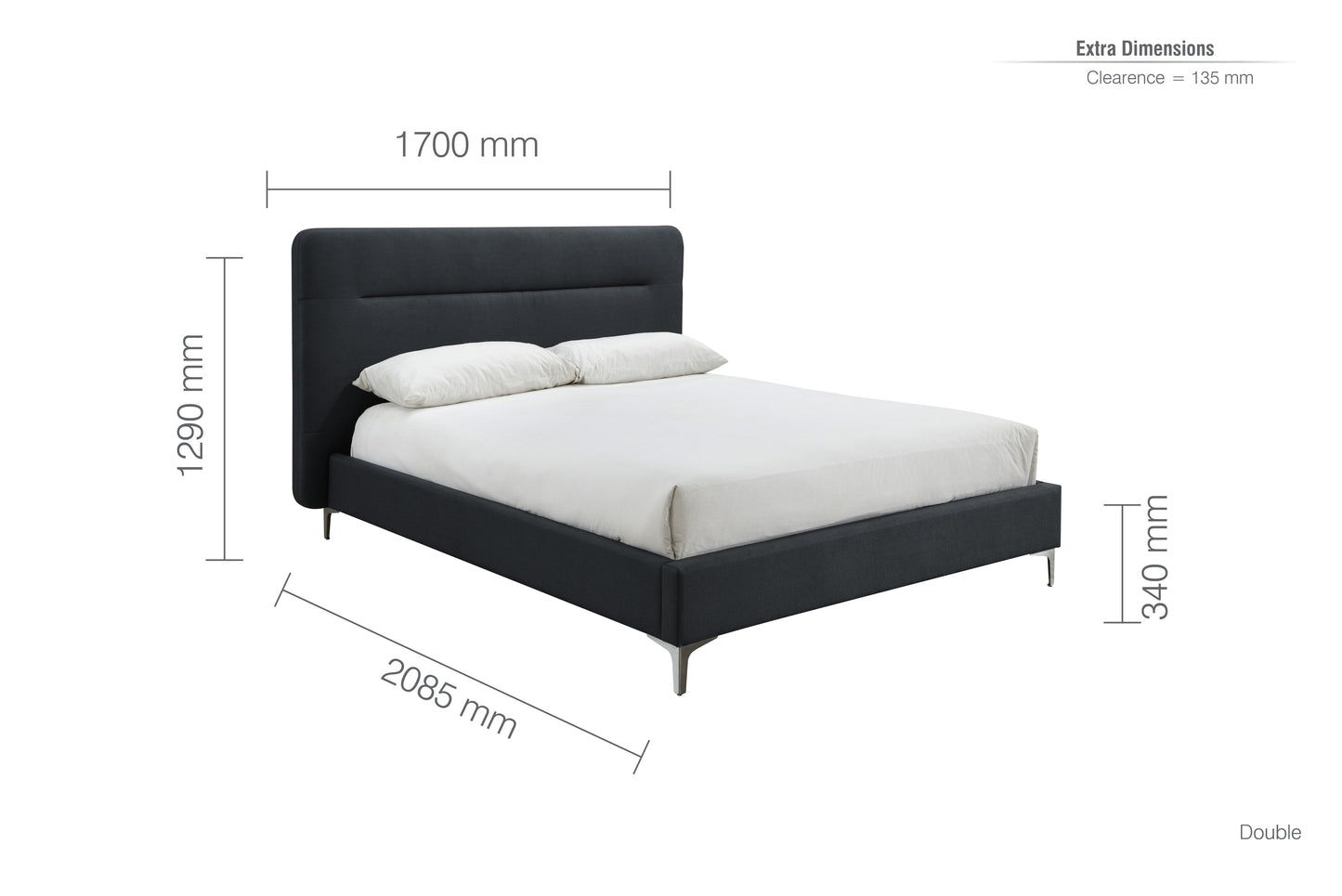 Finn Charcoal Fabric Double Bed