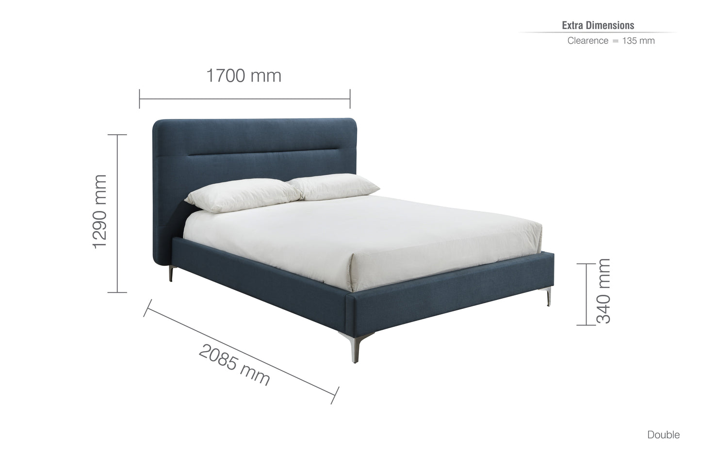 Finn Steel Blue Fabric Double Bed