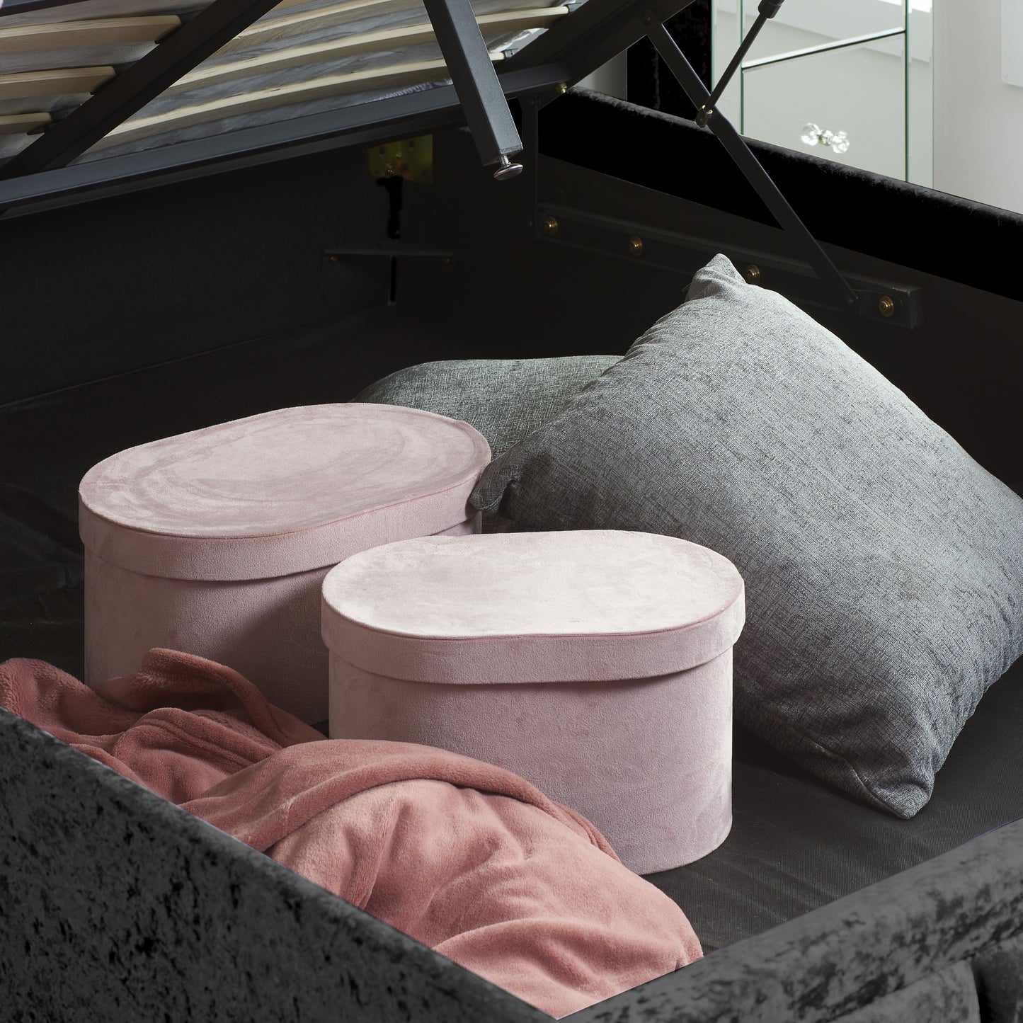 Hannover Black Crushed Velvet King Ottoman Bed
