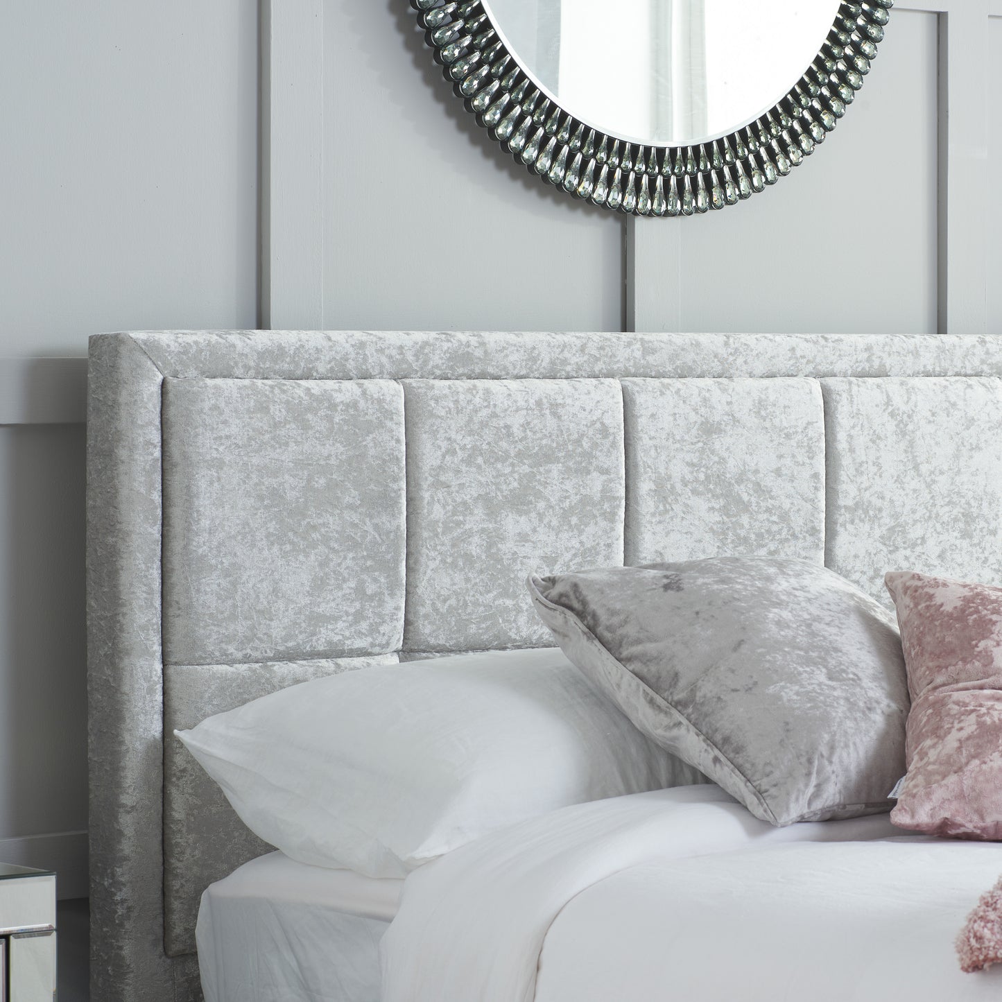 Hannover Steel Crushed Velvet Small Double Ottoman Bed