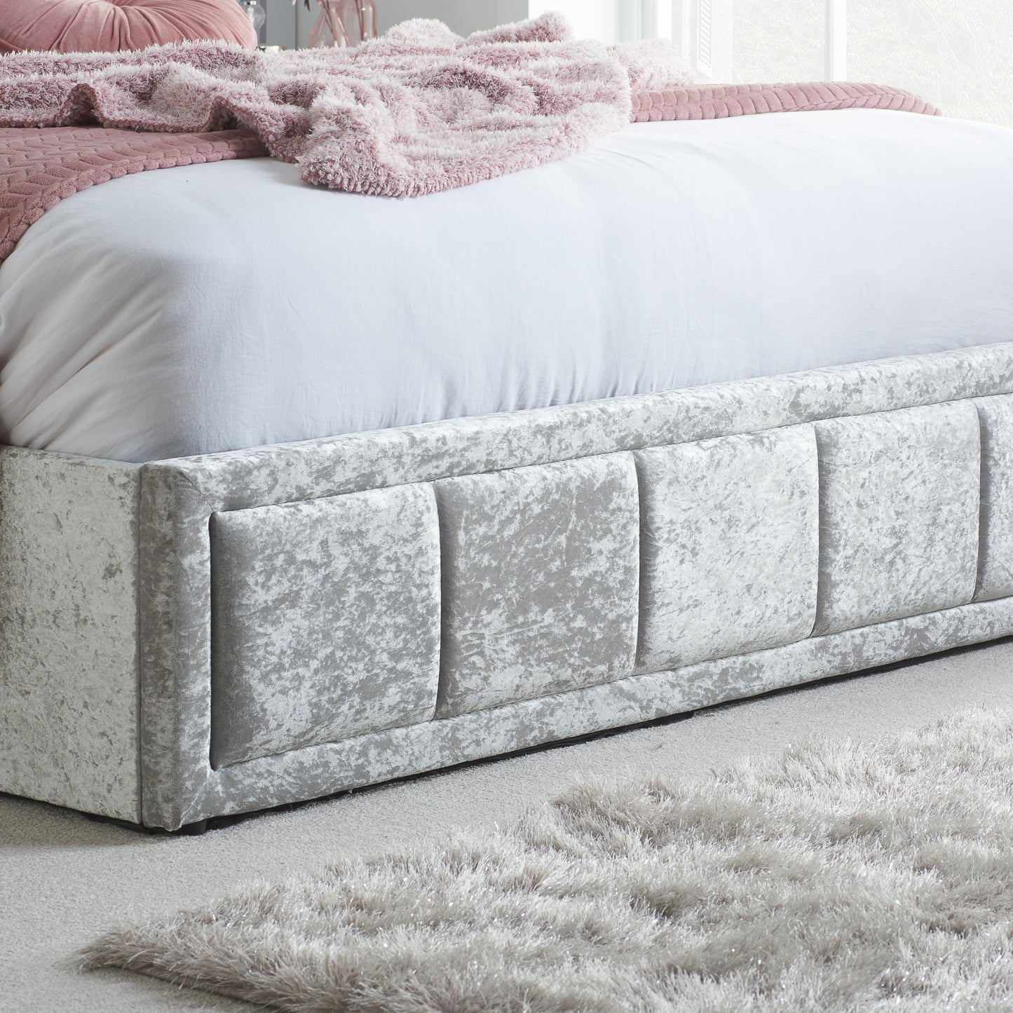Hannover Steel Crushed Velvet Small Double Ottoman Bed