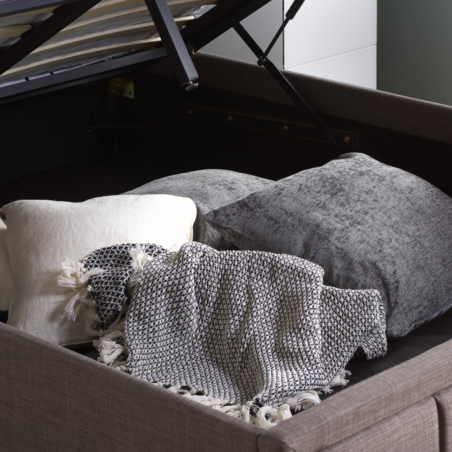 Hannover Grey Fabric King Ottoman Bed