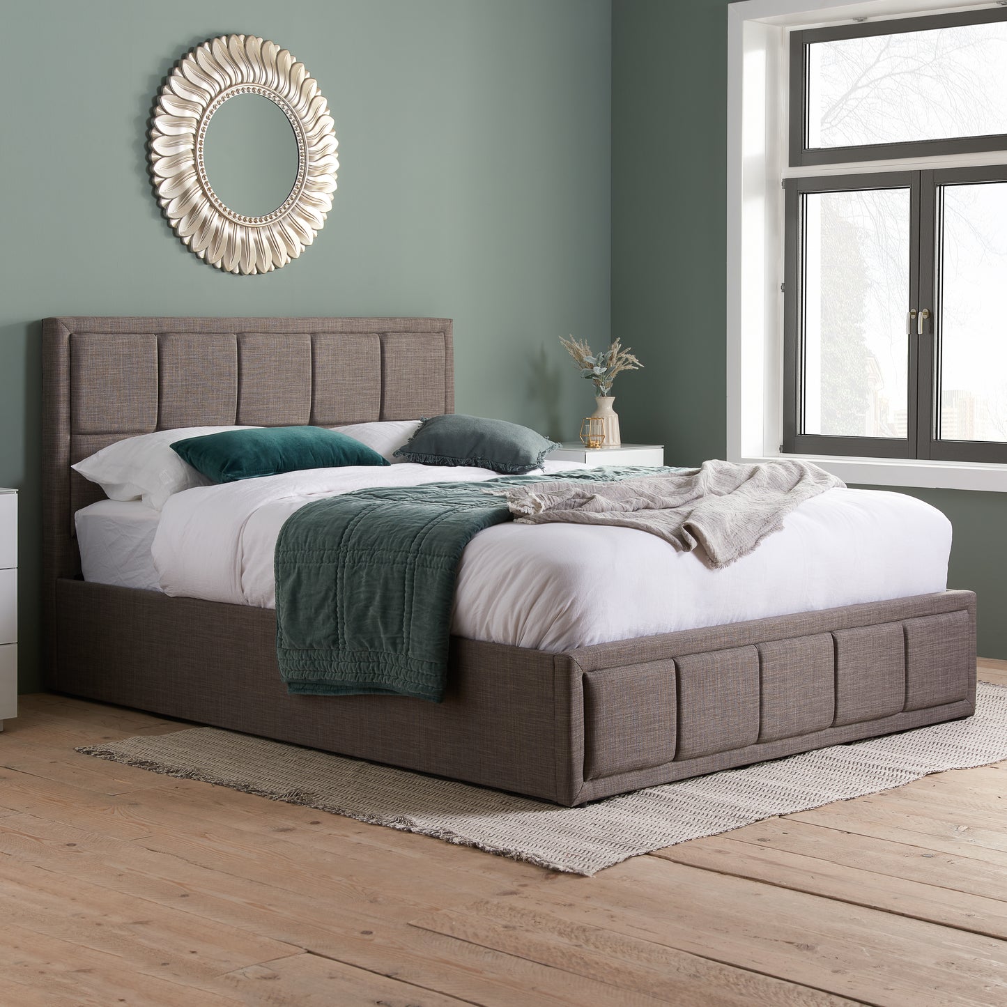 Hannover Grey Fabric King Ottoman Bed