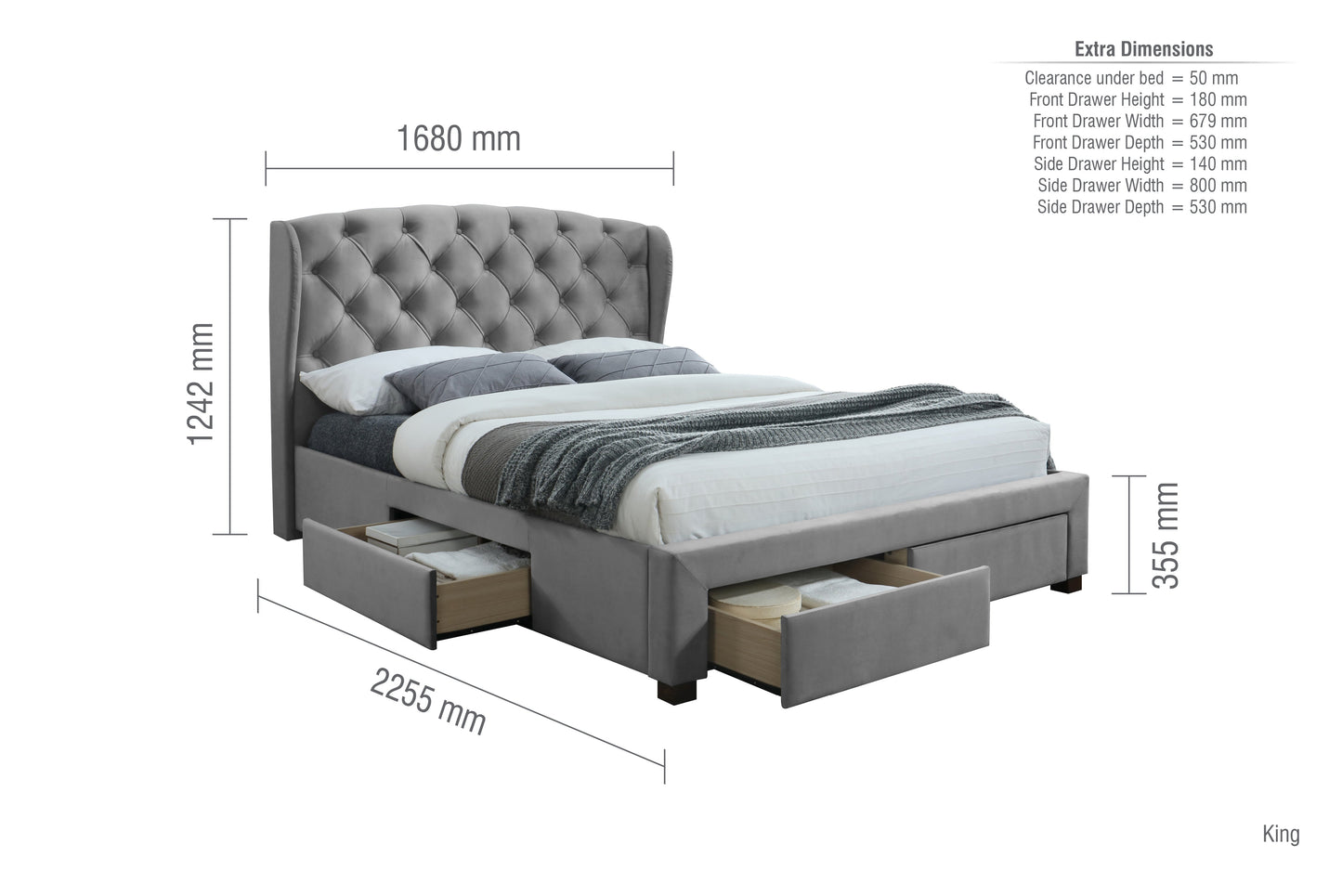 Hope Grey Fabric Storage King Bed