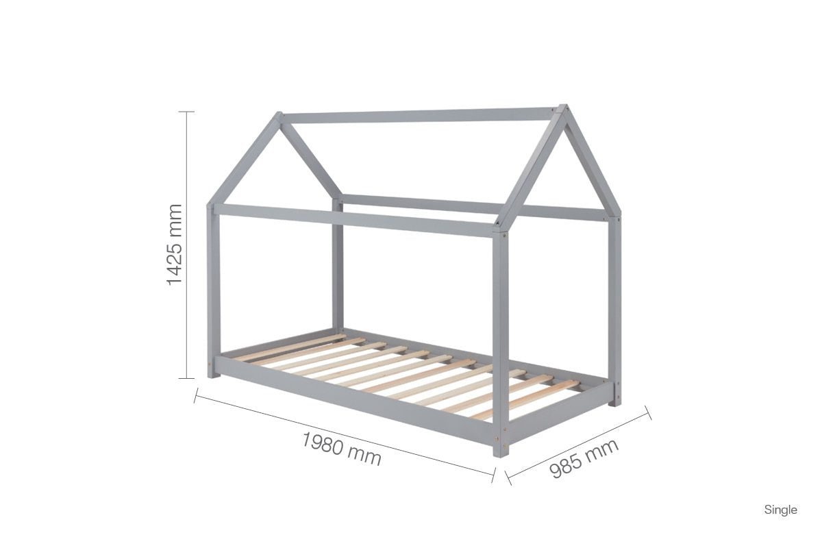 House Single Bed Grey + Single Air Mattress
