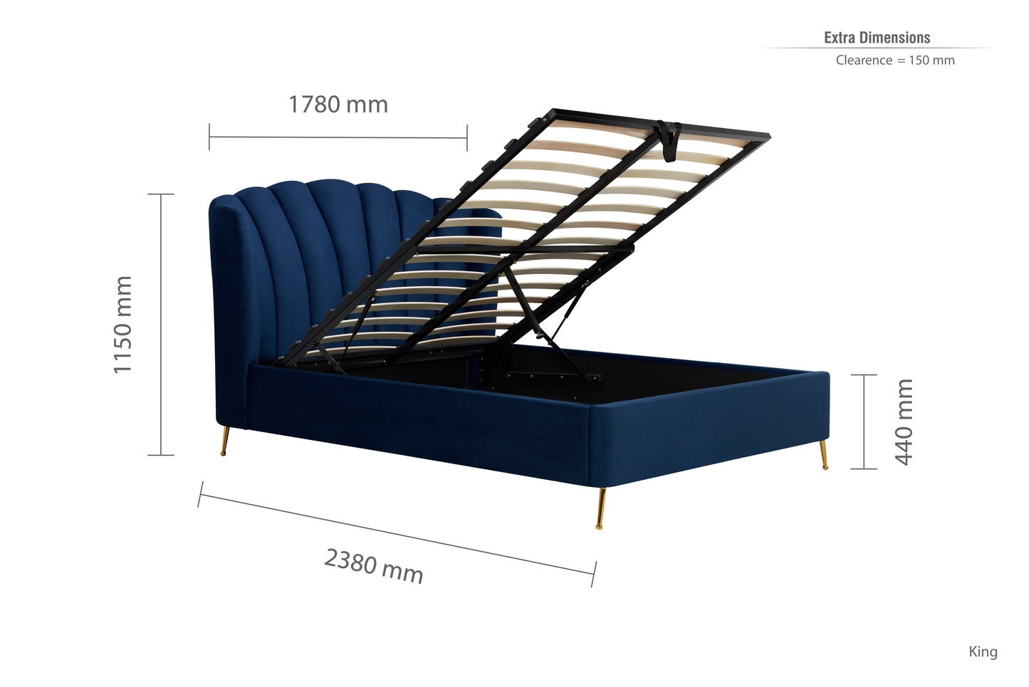 Lottie Midnight Blue Ottoman King Bed