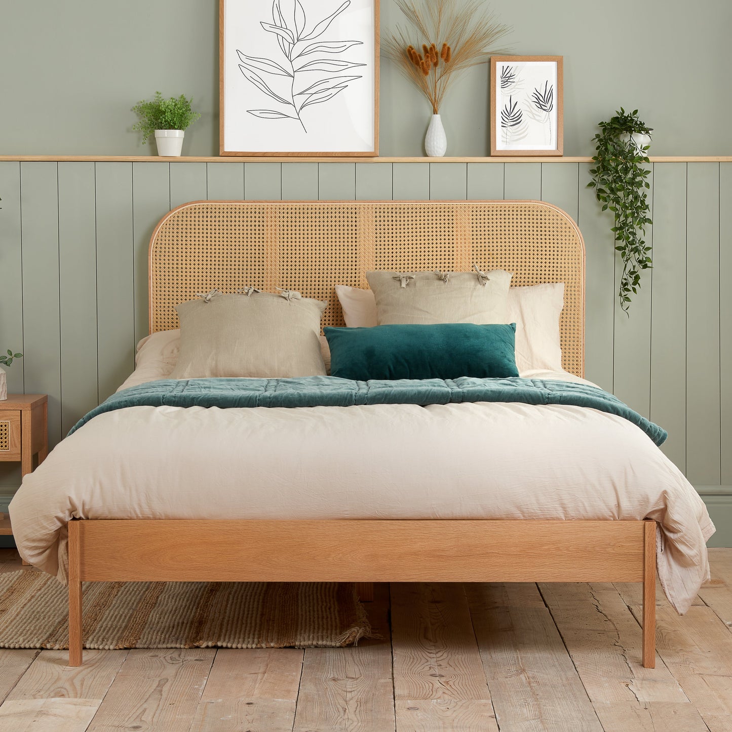 Margot Oak Rattan King Bed