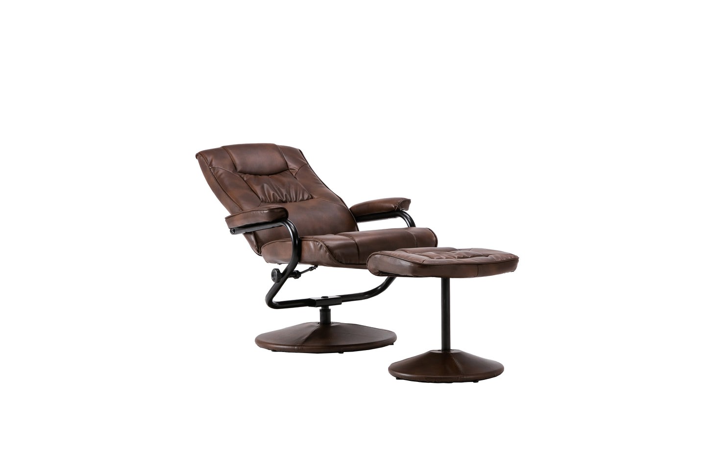Marazion Brown Leather Swivel Chair & Footstool