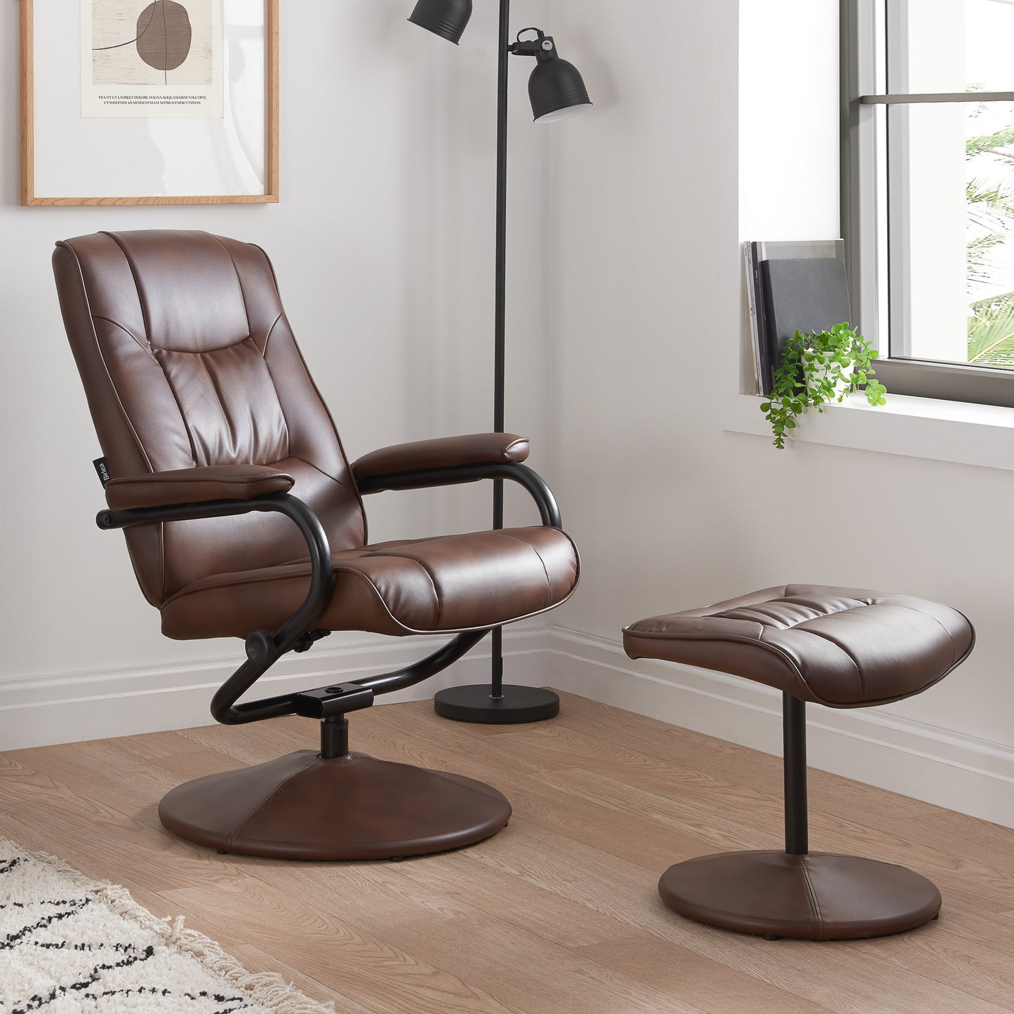 Marazion Brown Leather Swivel Chair & Footstool