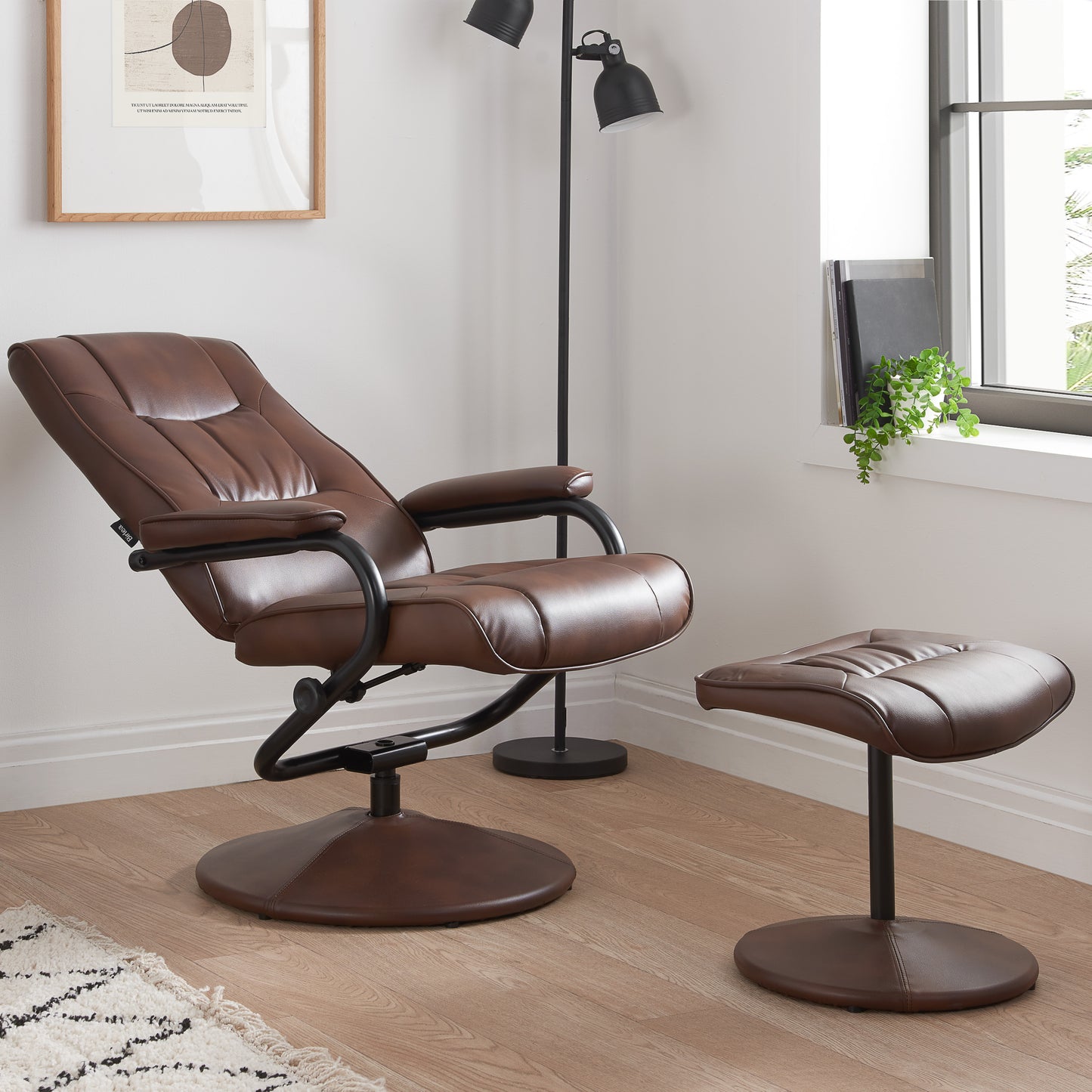 Marazion Brown Leather Swivel Chair & Footstool