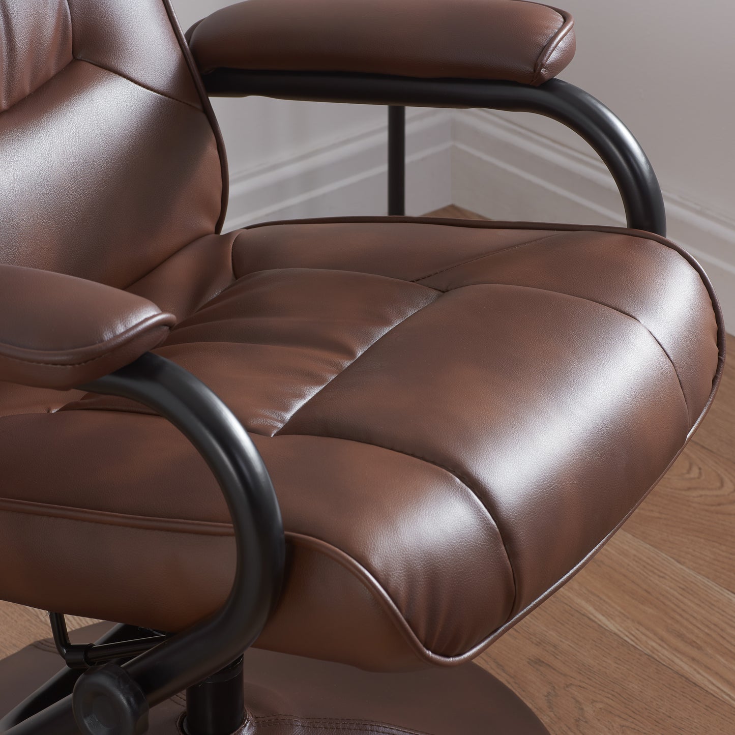 Marazion Brown Leather Swivel Chair & Footstool