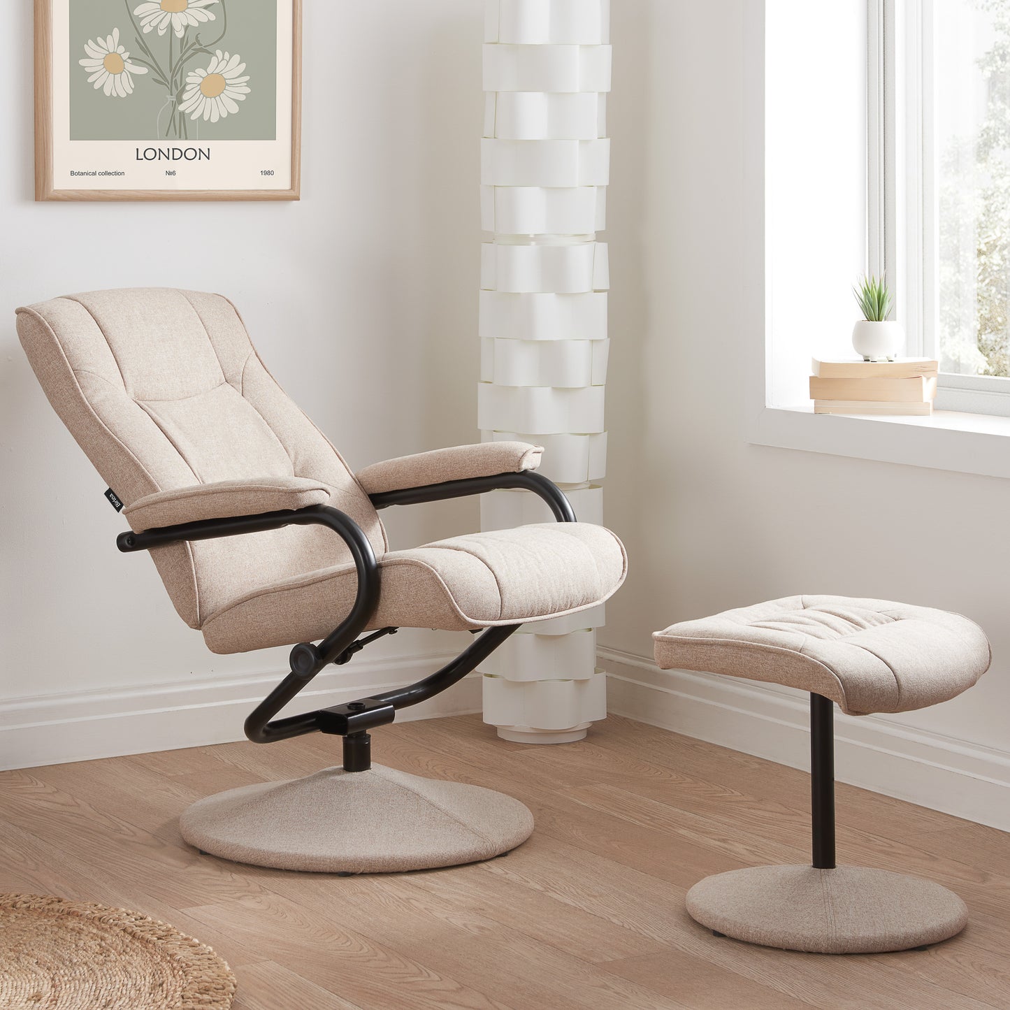 Marazion Wheat Fabric Swivel Chair & Footstool
