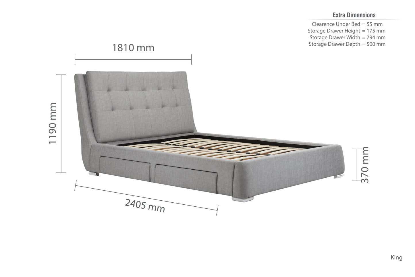 Mayfair Grey Fabric Storage King Bed