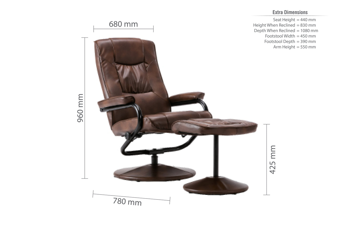 Marazion Brown Leather Swivel Chair & Footstool