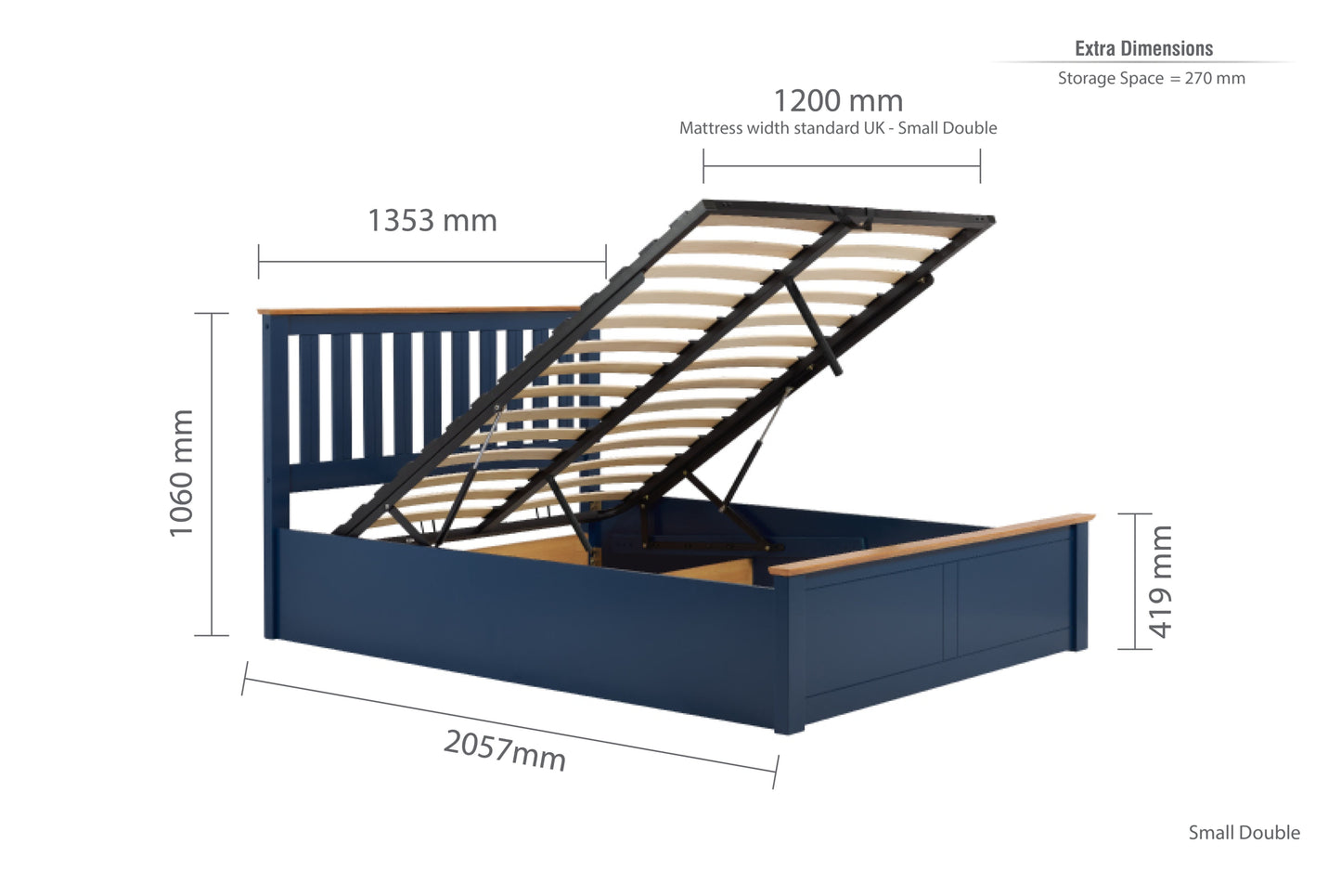 Pheonix Navy Blue Ottoman Small Double Bed