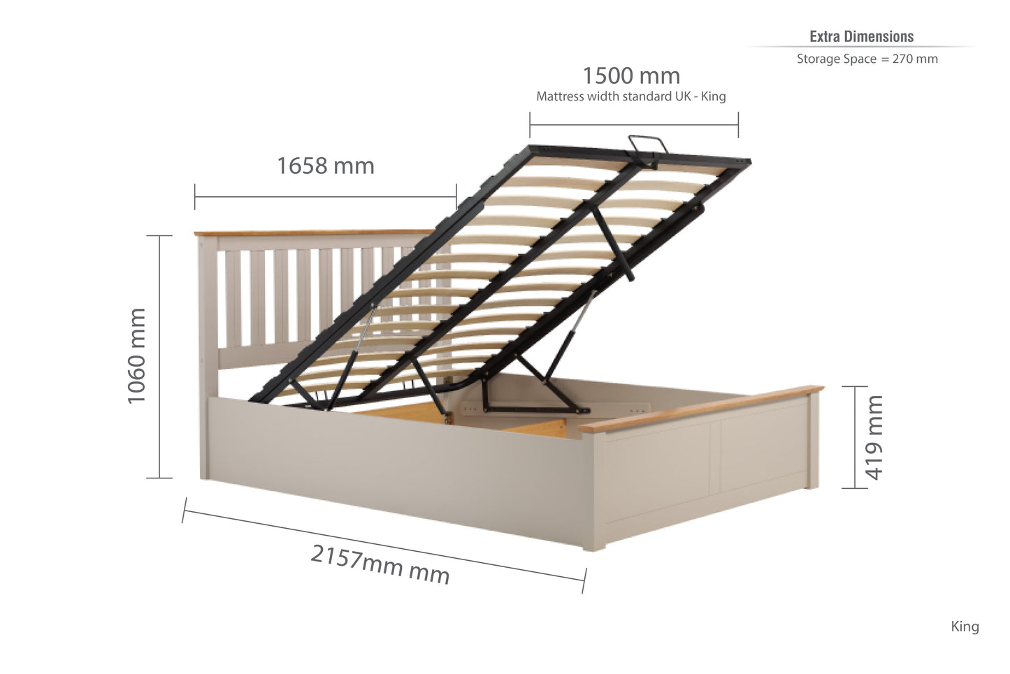 Pheonix Pearl Grey Ottoman King Bed