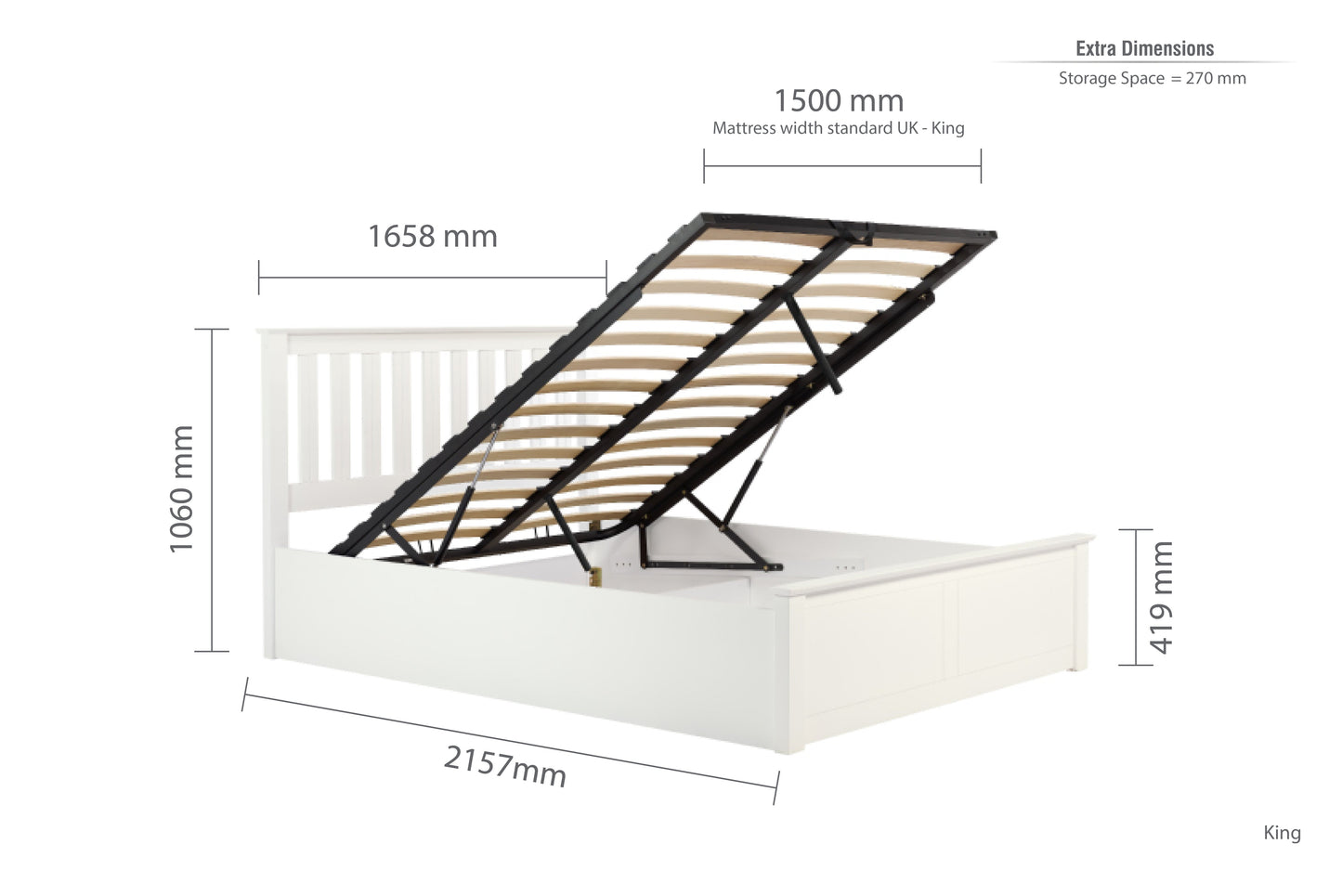 Pheonix White Ottoman King Bed