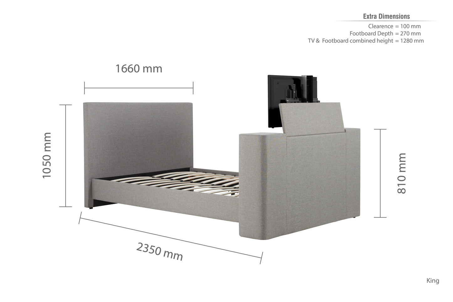 Plaza Grey King TV Bed