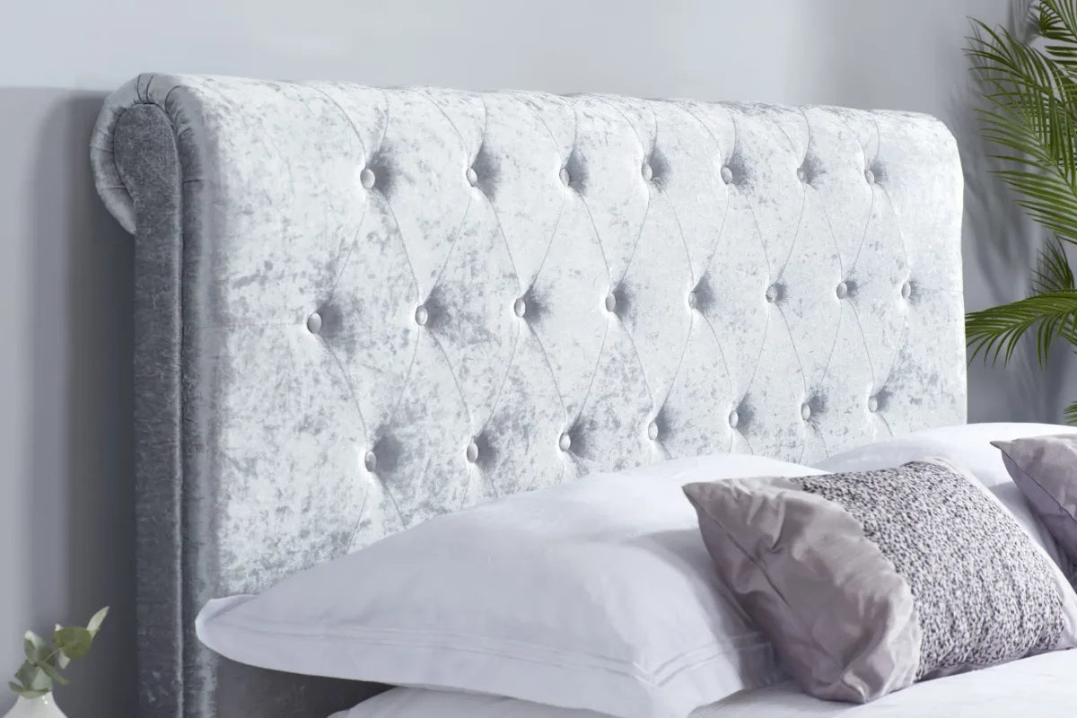 Zienna Steel Crush Velvet Side Ottoman Double Bed