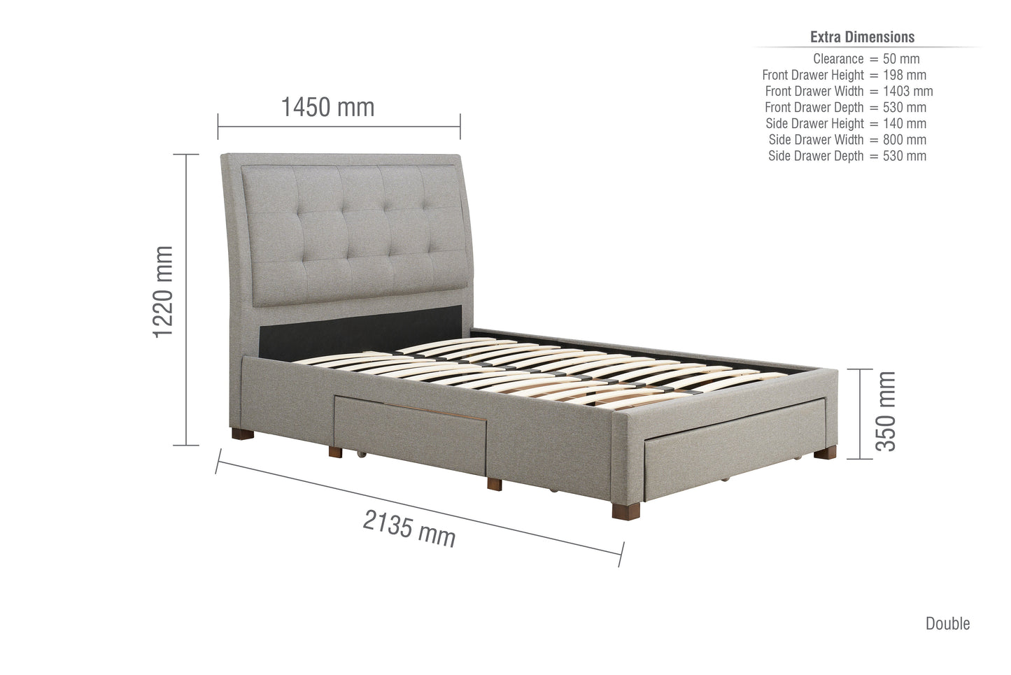 Shelby Grey Storage Double Bed