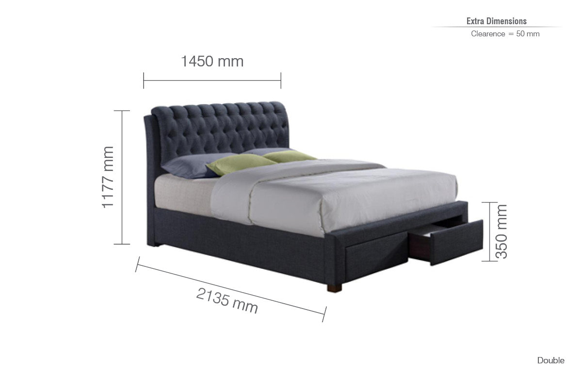 Valentino Charcoal Storage Double Bed