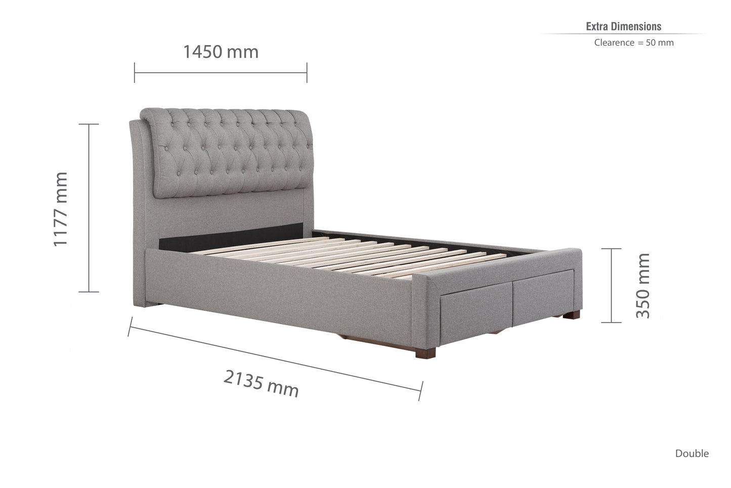 Valentino Grey Storage Double Bed