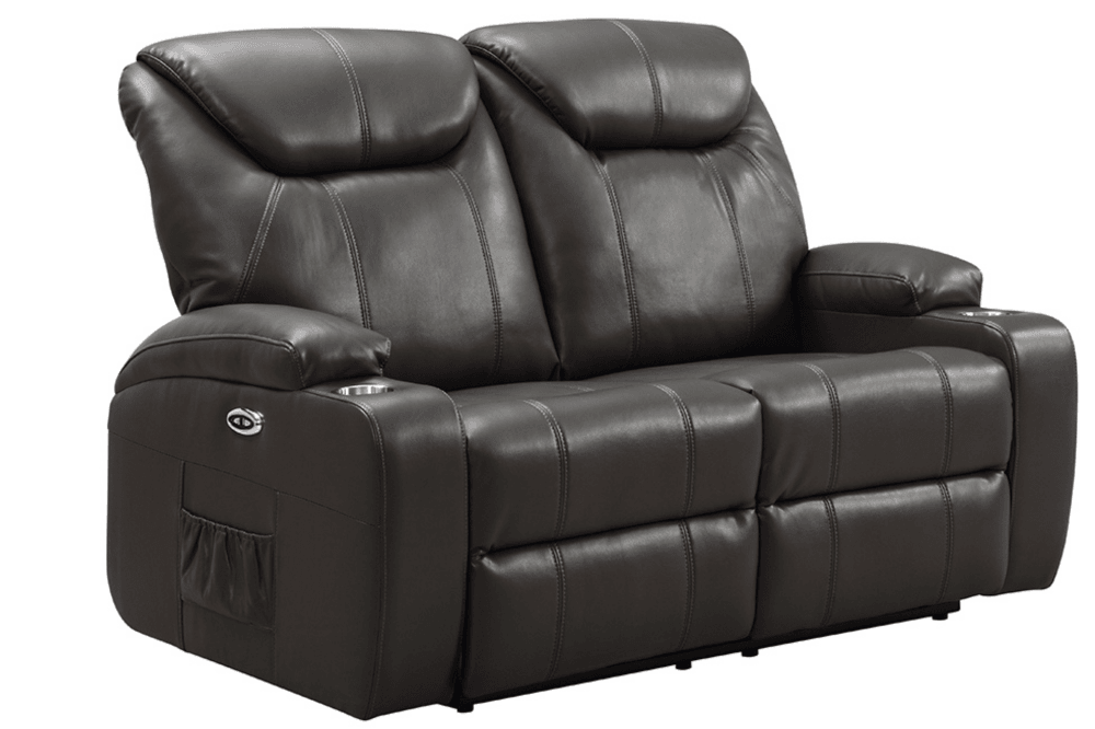 Cinema Grey Electric Leather 3+2 Recliner Sofa Set With Two Cup Holders