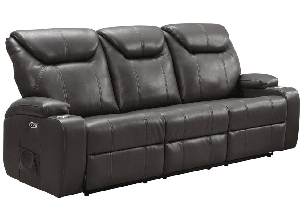 Cinema Grey Electric Leather 3+2 Recliner Sofa Set With Two Cup Holders