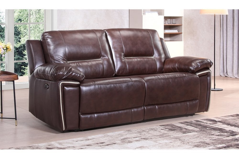 Henry Brown Leather Electric Recliner 3 Seater Sofa