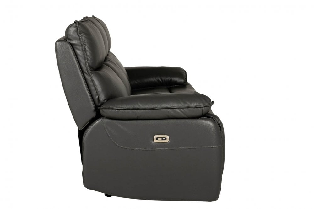 Turin Genuine Leather Grey Electric Power Recliner 3 Seater Sofa