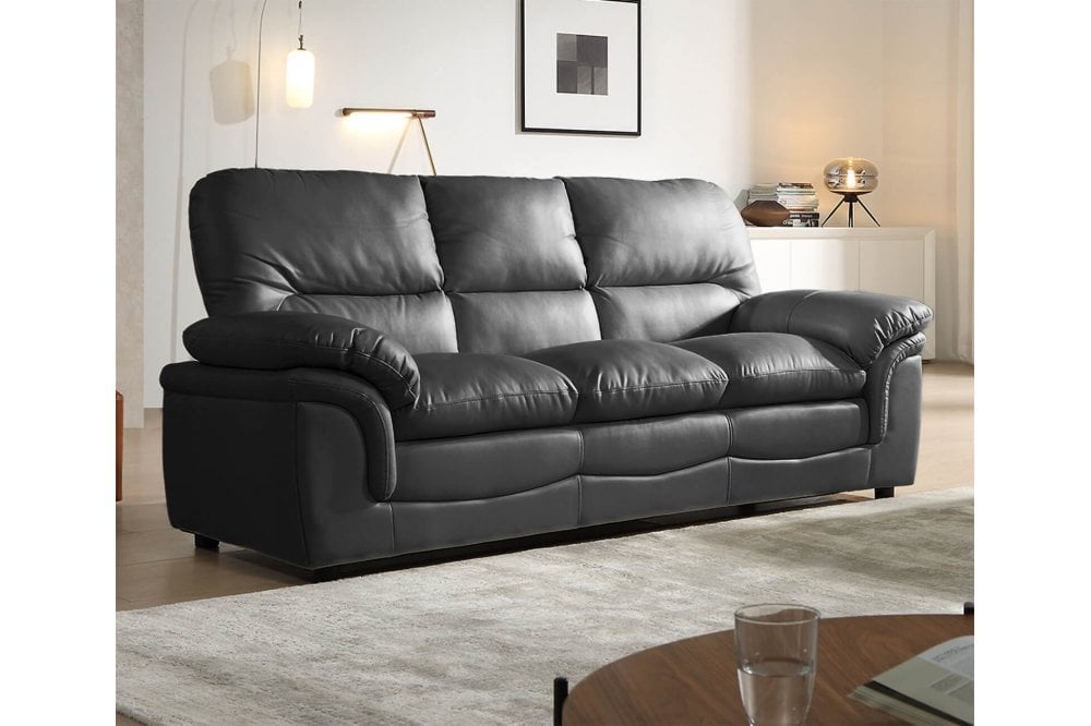 Ferona Grey Leather 3 Seater Sofa