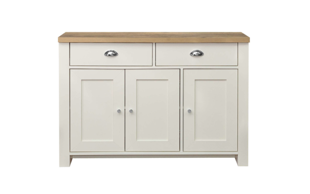 Highgate 3 Door 2 Drawer Sideboard : Cream & Oak Effect