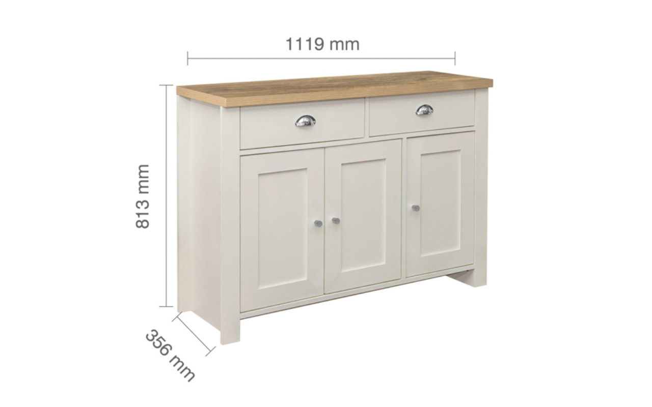 Highgate 3 Door 2 Drawer Sideboard : Cream & Oak Effect
